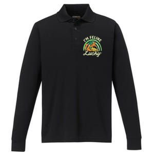 Cat St Patricks Day I'm Feline Lucky Gift Performance Long Sleeve Polo