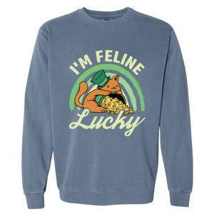 Cat St Patricks Day I'm Feline Lucky Gift Garment-Dyed Sweatshirt