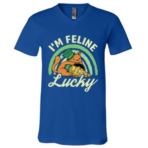 Cat St Patricks Day I'm Feline Lucky Gift V-Neck T-Shirt