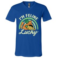 Cat St Patricks Day I'm Feline Lucky Gift V-Neck T-Shirt