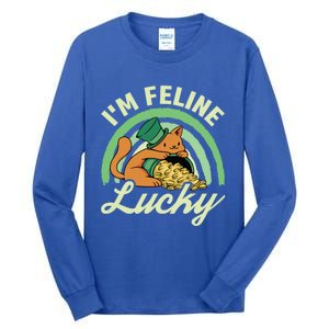 Cat St Patricks Day I'm Feline Lucky Gift Tall Long Sleeve T-Shirt