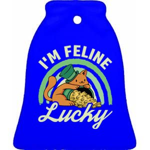 Cat St Patricks Day I'm Feline Lucky Gift Ceramic Bell Ornament