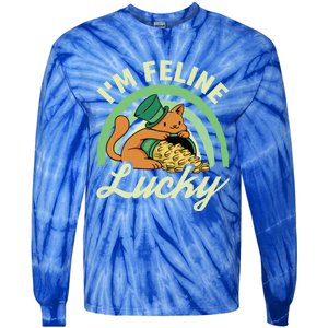 Cat St Patricks Day I'm Feline Lucky Gift Tie-Dye Long Sleeve Shirt