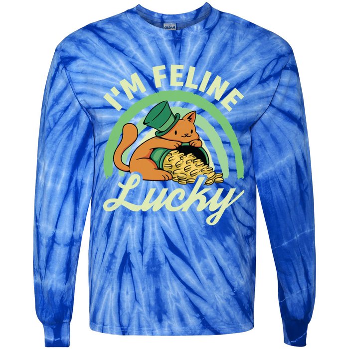 Cat St Patricks Day I'm Feline Lucky Gift Tie-Dye Long Sleeve Shirt