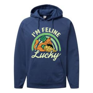 Cat St Patricks Day I'm Feline Lucky Gift Performance Fleece Hoodie