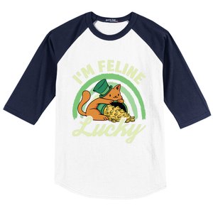 Cat St Patricks Day I'm Feline Lucky Gift Baseball Sleeve Shirt