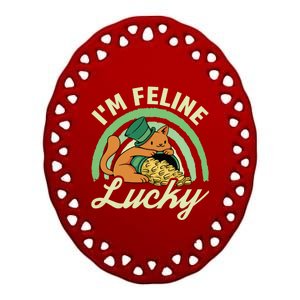 Cat St Patricks Day I'm Feline Lucky Gift Ceramic Oval Ornament