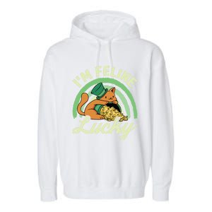 Cat St Patricks Day I'm Feline Lucky Gift Garment-Dyed Fleece Hoodie