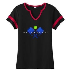 Cool Stylized Pickleball With Paddles And Ball Pickleball Ladies Halftime Notch Neck Tee