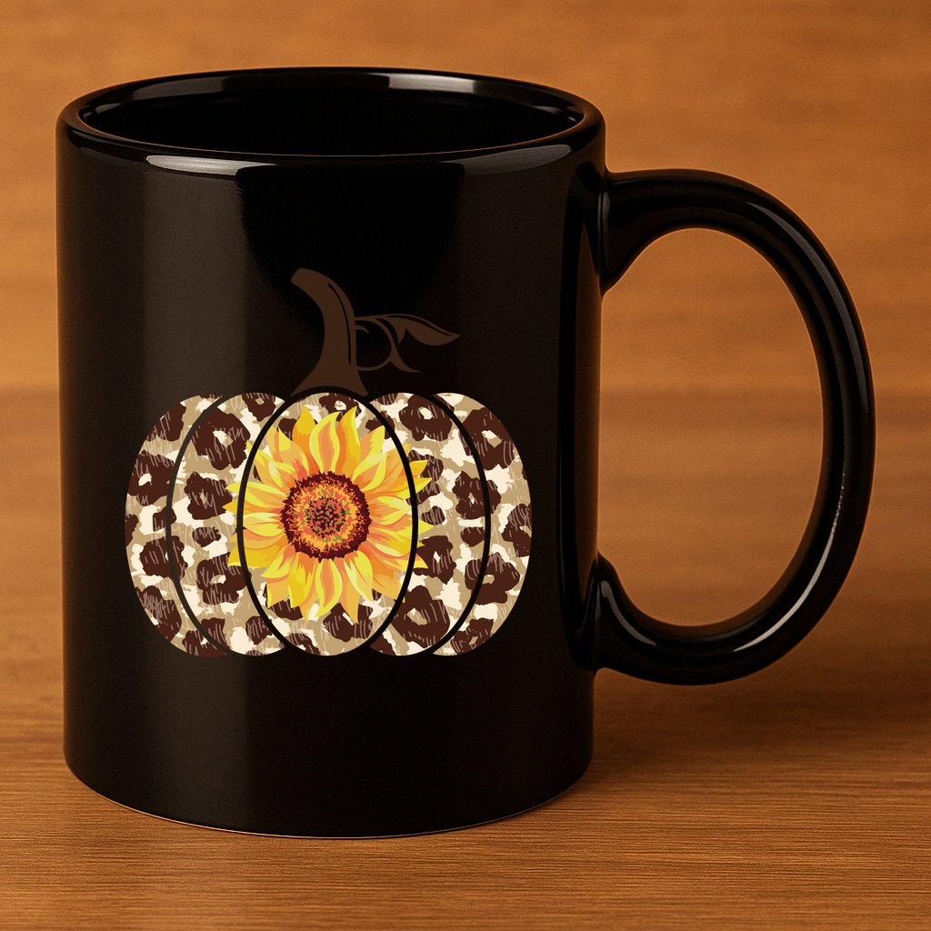 Cheetah Sunflower Pumpkin 11oz C Handle Ceramic Mug