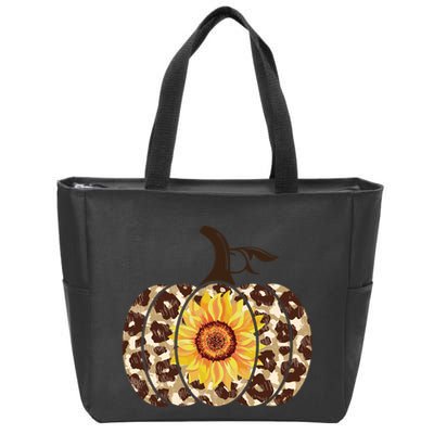Cheetah Sunflower Pumpkin Zip Tote Bag