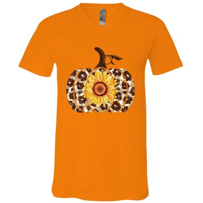 Cheetah Sunflower Pumpkin V-Neck T-Shirt