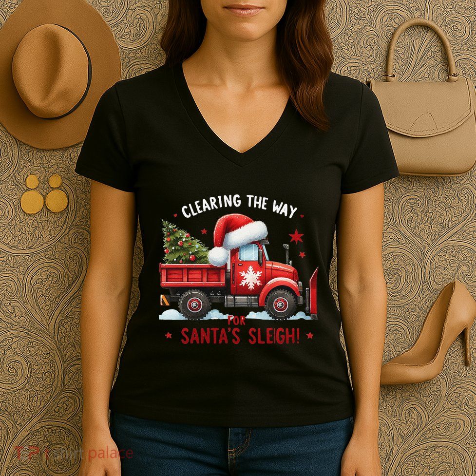 Christmas Snow Plow Clearing The Way For SantaS Snow Truck Women's V-Neck T-Shirt