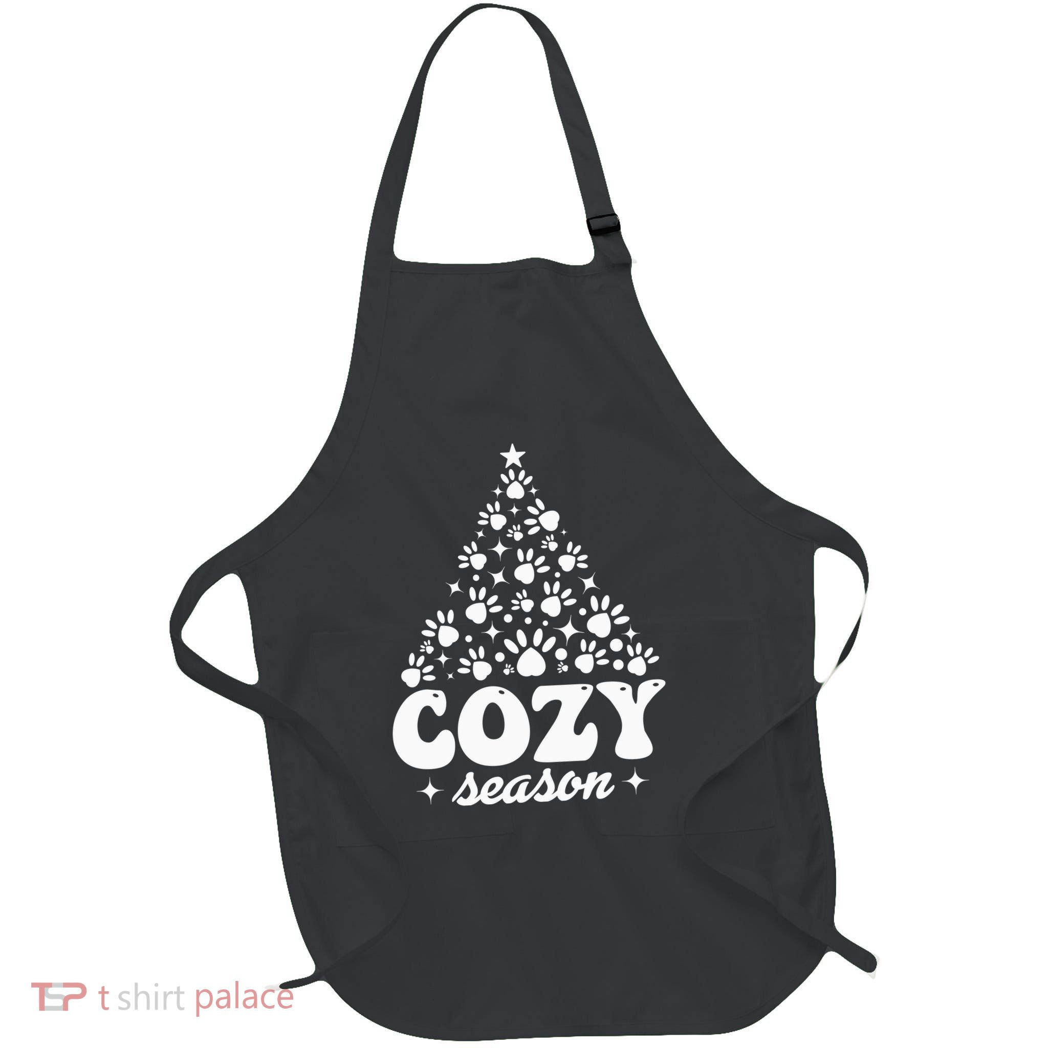 Cozy Season Paw Print Christmas Theme Full-Length Apron With Pockets
