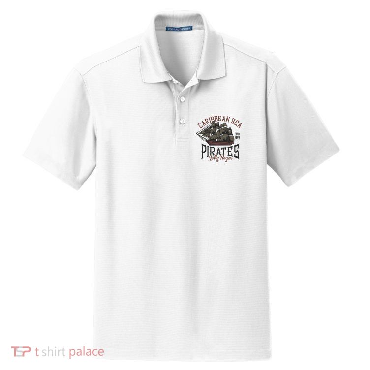 Carribbean Sea Pirates Jolly Roger Dry Zone Grid Polo