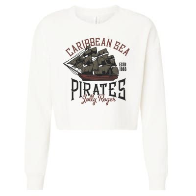 Carribbean Sea Pirates Jolly Roger Cropped Pullover Crew