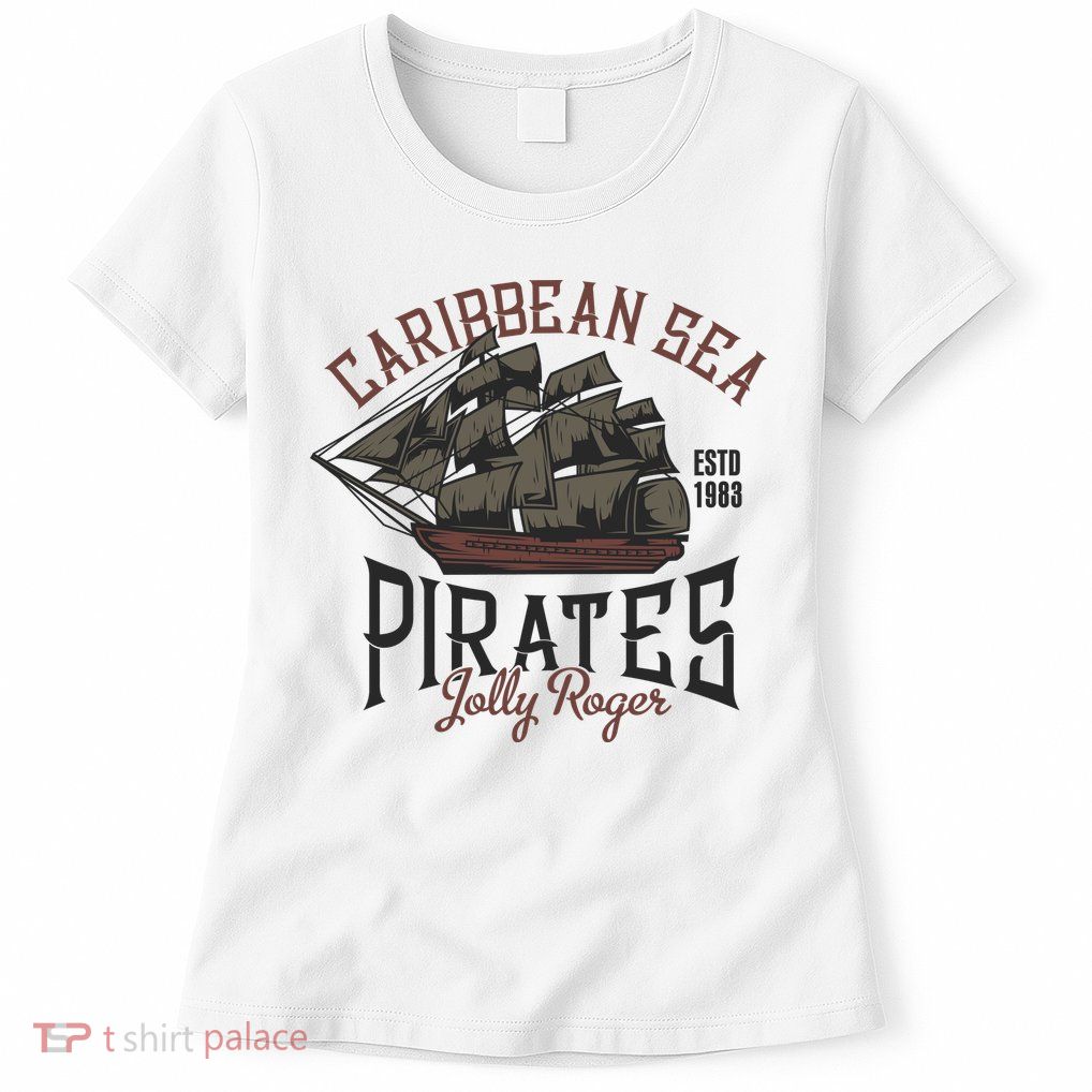 Carribbean Sea Pirates Jolly Roger Womens T-Shirt