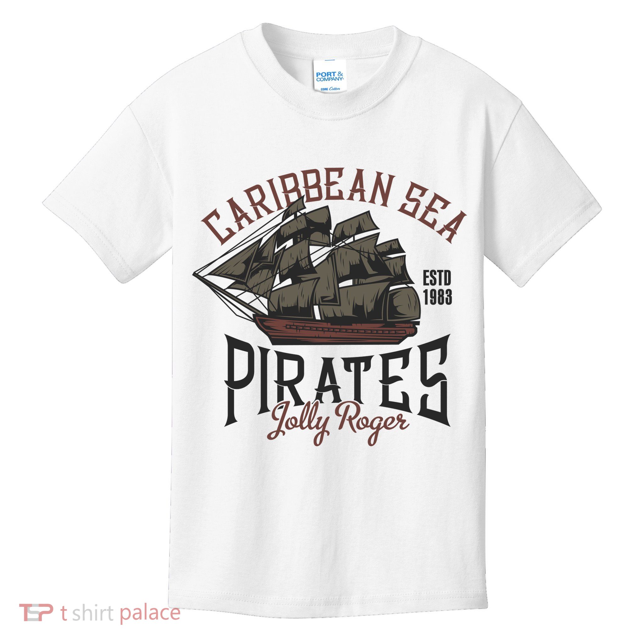 Carribbean Sea Pirates Jolly Roger Kids T-Shirt