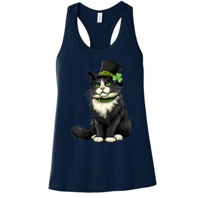 Cat St Patricks Day Shamrock Irish Women's Racerback Tank