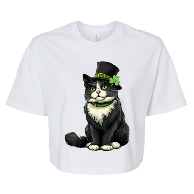 Cat St Patricks Day Shamrock Irish Bella+Canvas Jersey Crop Tee