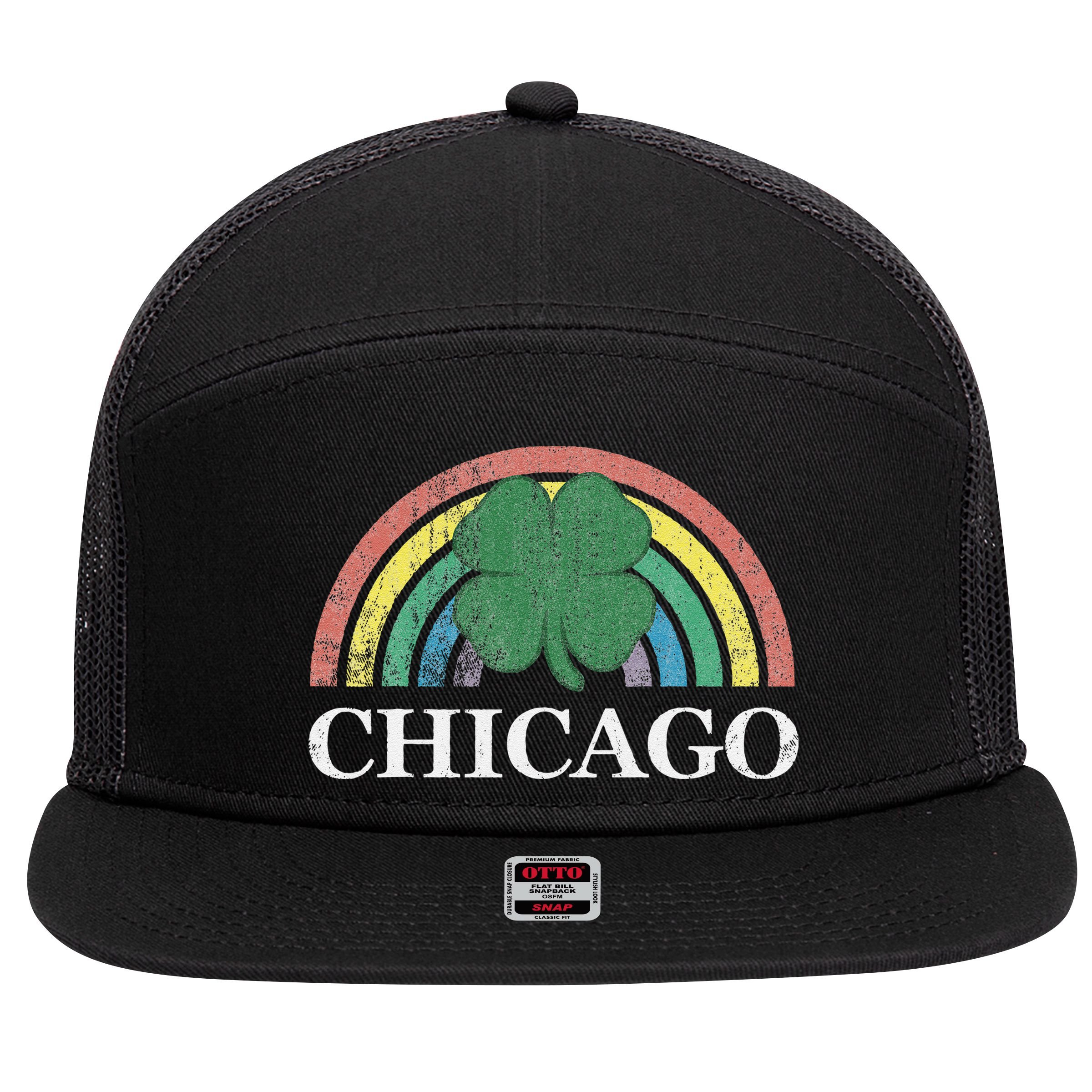 Chicago St. Patrick's Day Shamrock Rainbow Saint Paddy's 7 Panel Mesh Trucker Snapback Hat