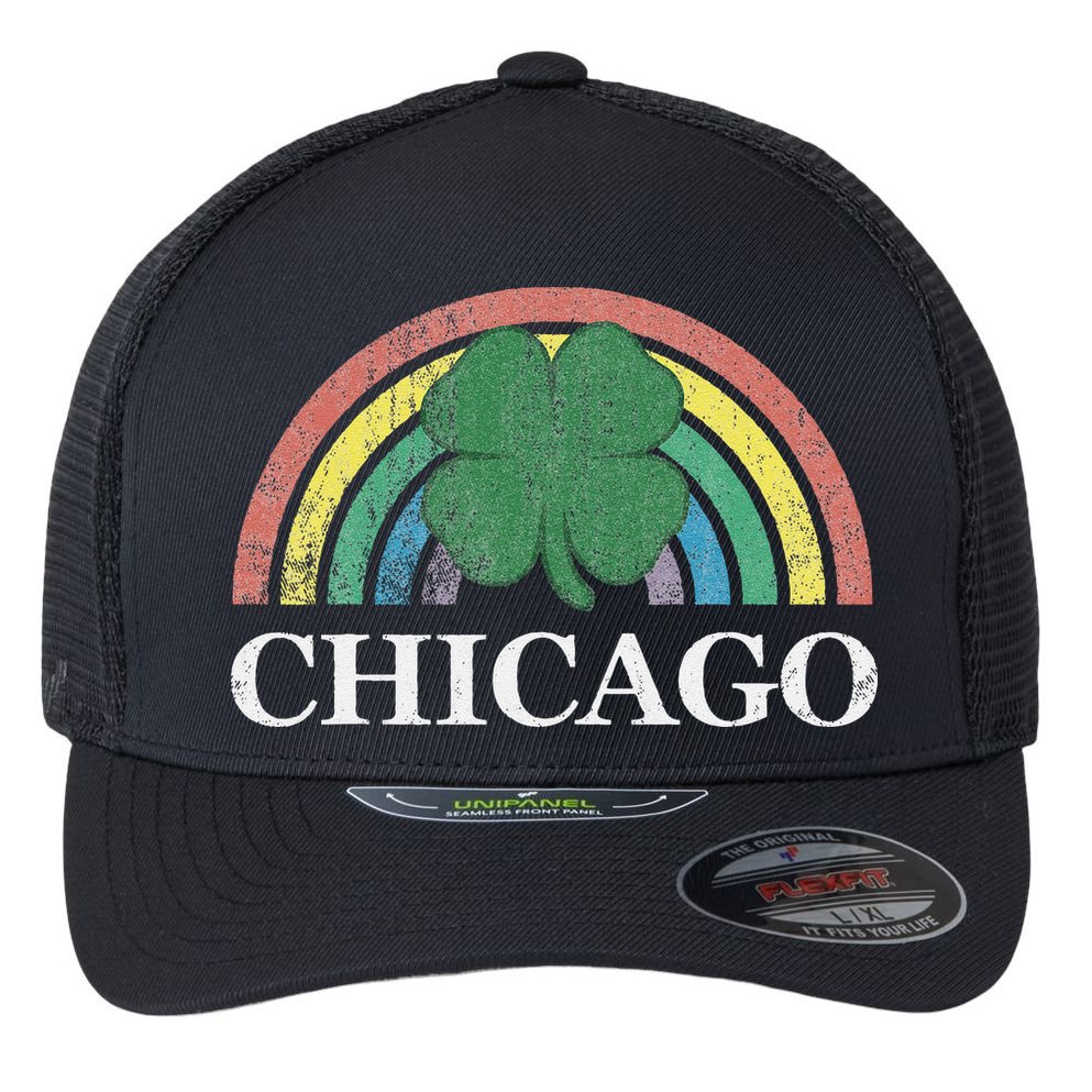 Chicago St. Patrick's Day Shamrock Rainbow Saint Paddy's Flexfit Unipanel Trucker Cap