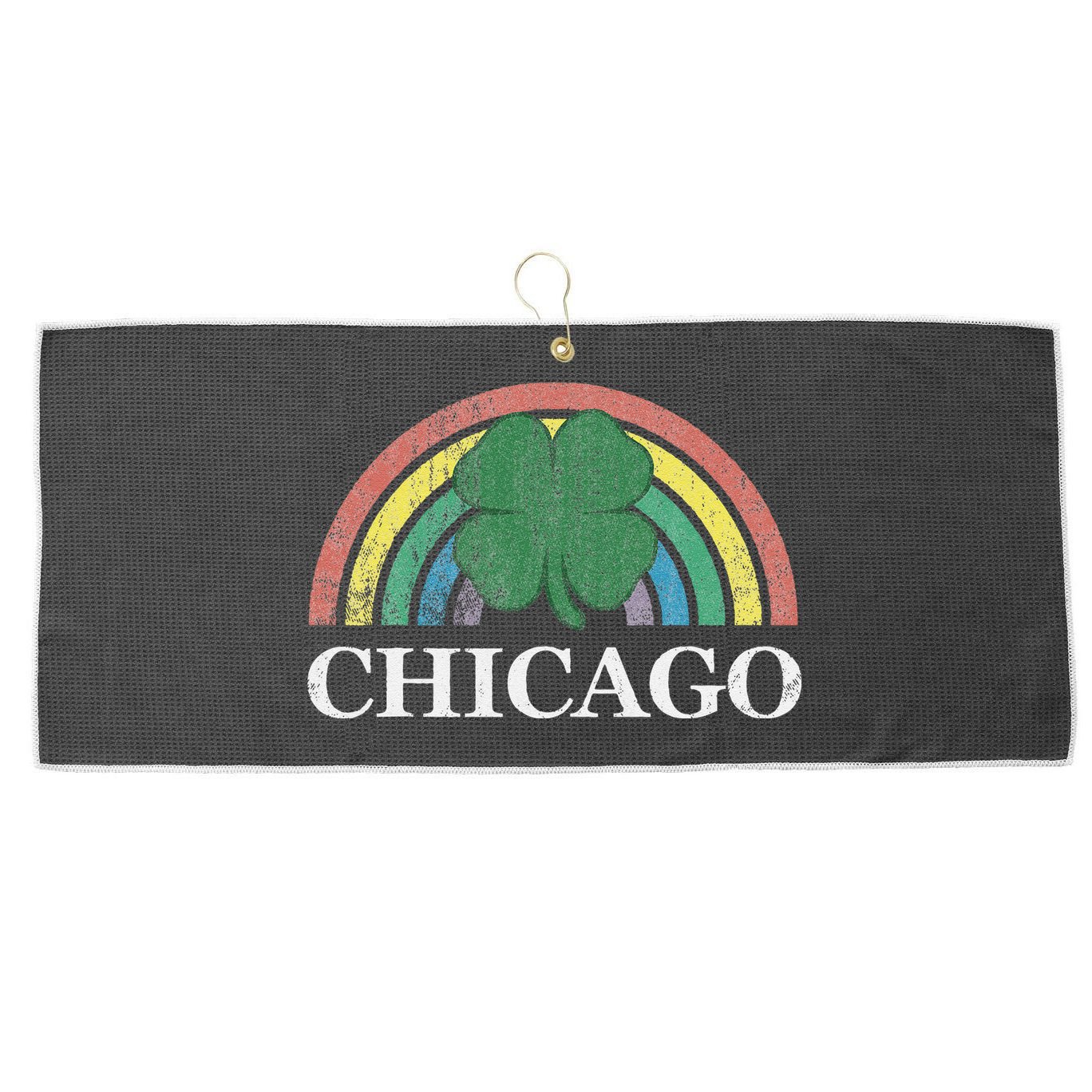 Chicago St. Patrick's Day Shamrock Rainbow Saint Paddy's Large Microfiber Waffle Golf Towel