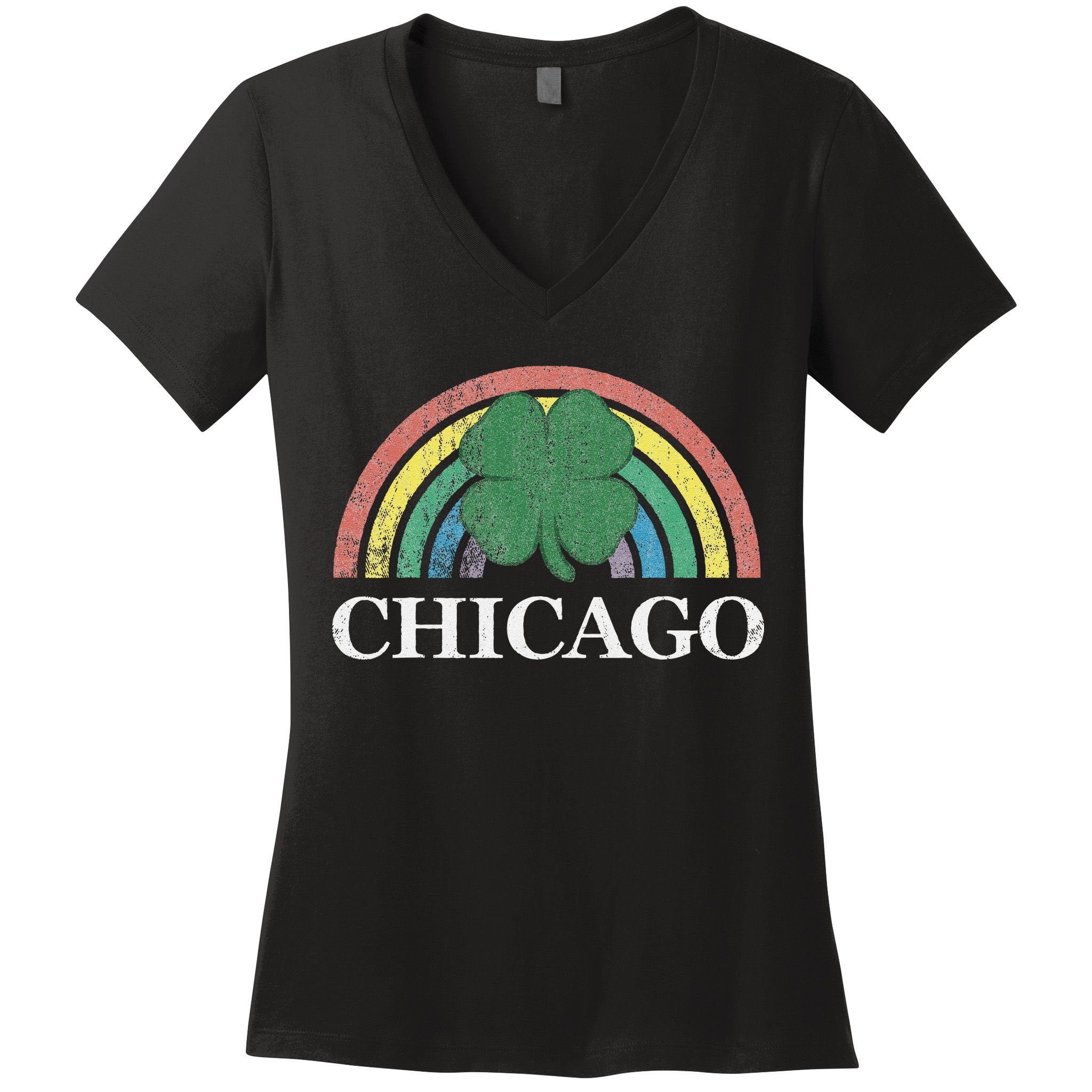 Chicago St. Patrick's Day Shamrock Rainbow Saint Paddy's Women's V-Neck T-Shirt
