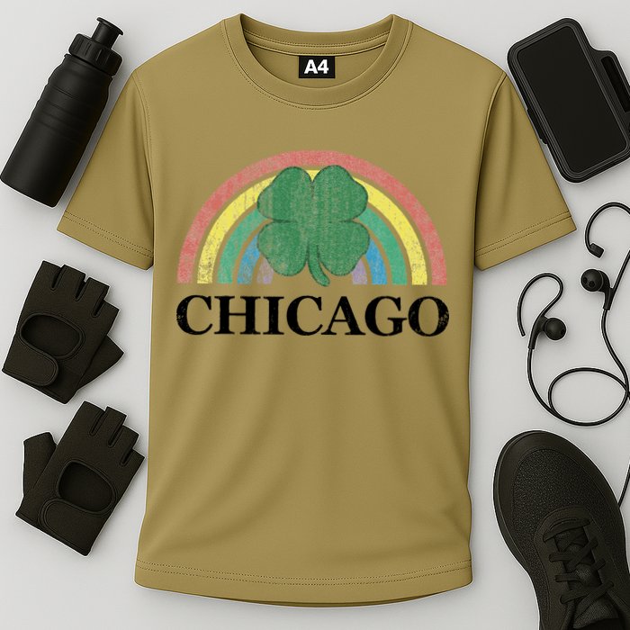 Chicago St. Patrick's Day Shamrock Rainbow Saint Paddy's Cooling Performance Crew T-Shirt