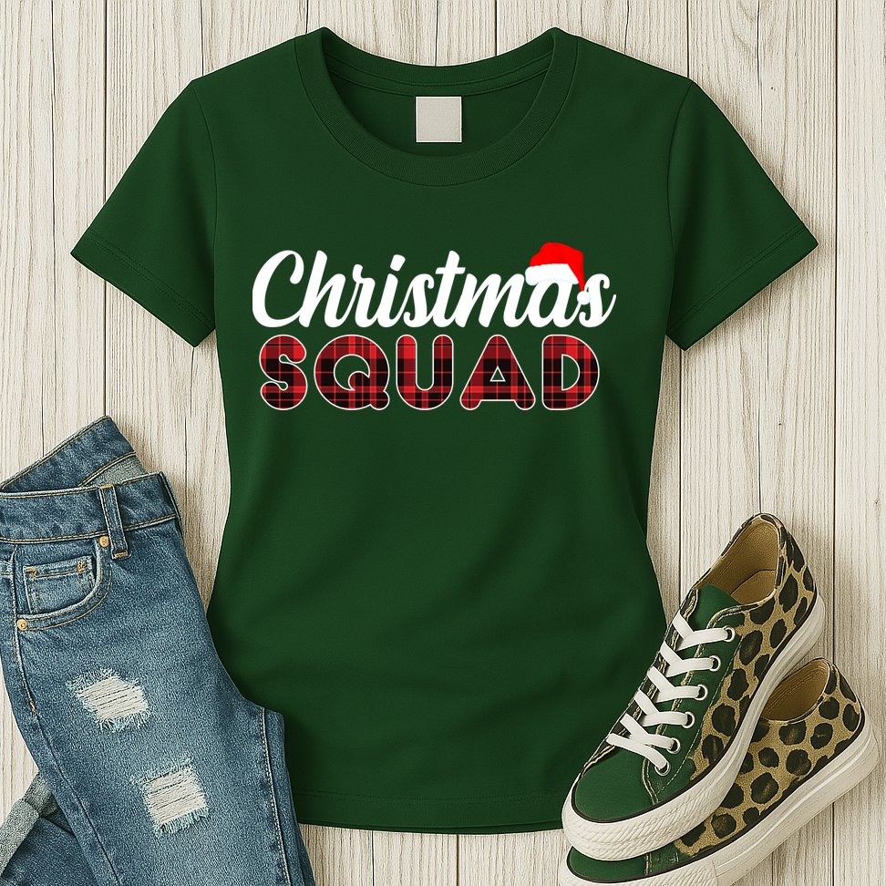 Christmas Squad Plaid Santa Womens T-Shirt