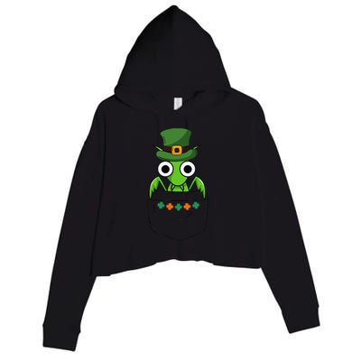 Cute Saint Patrick's Day Ant With Green Hat In Pocket Crop Fleece Hoodie