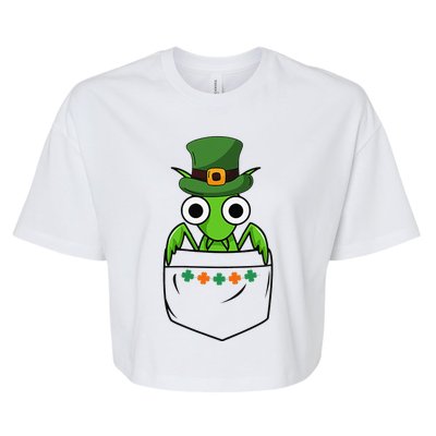 Cute Saint Patrick's Day Ant With Green Hat In Pocket Bella+Canvas Jersey Crop Tee