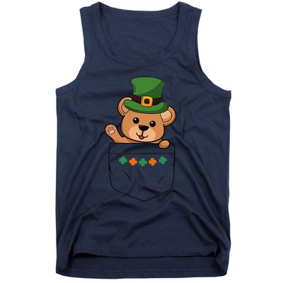 Cute Saint Patrick's Day Bear With Green Hat In Pocket Tank Top