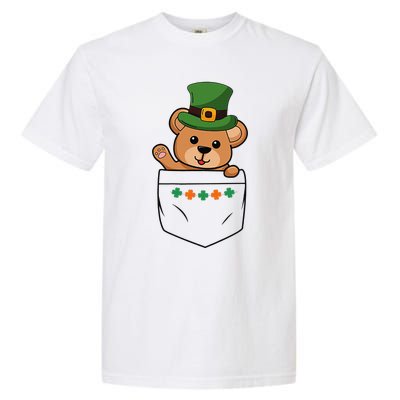 Cute Saint Patrick's Day Bear With Green Hat In Pocket Garment-Dyed Heavyweight T-Shirt