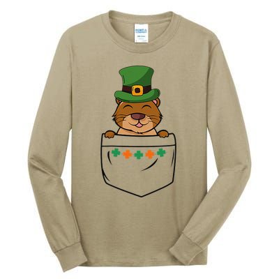 Cute Saint Patrick's Day Beaver With Green Hat In Pocket Tall Long Sleeve T-Shirt