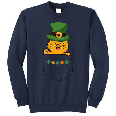 Cute Saint Patrick's Day Cat With Green Hat In Pocket Sweatshirt