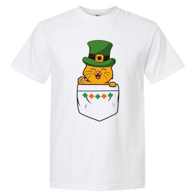 Cute Saint Patrick's Day Cat With Green Hat In Pocket Garment-Dyed Heavyweight T-Shirt