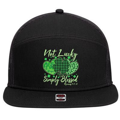 Cute St. Patrick's Day Not Lucky Simply Blessed Romans 4: 78 7 Panel Mesh Trucker Snapback Hat