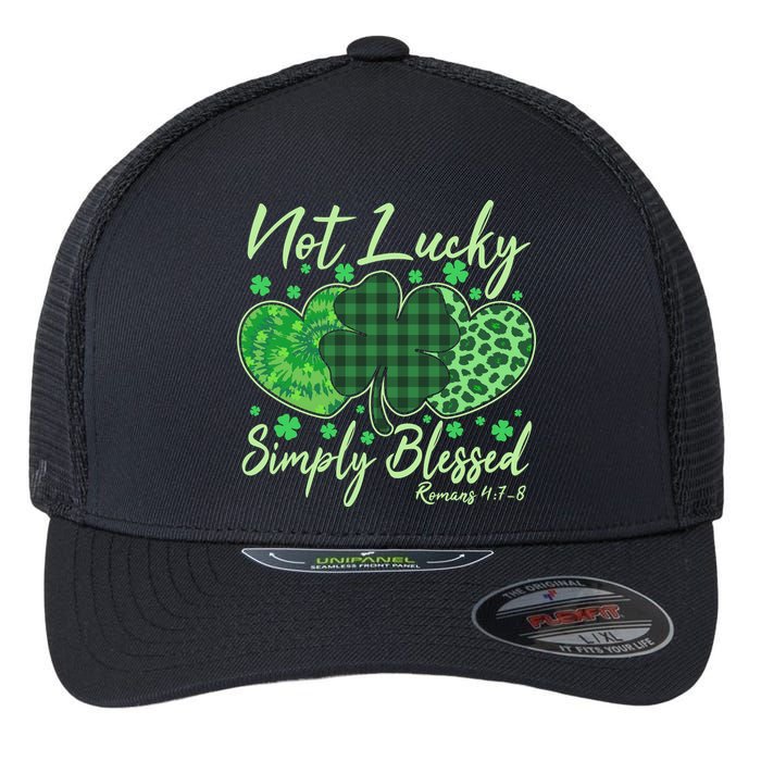 Cute St. Patrick's Day Not Lucky Simply Blessed Romans 4: 78 Flexfit Unipanel Trucker Cap