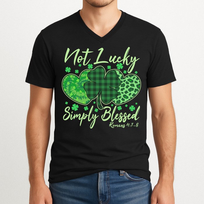 Cute St. Patrick's Day Not Lucky Simply Blessed Romans 4: 78 V-Neck T-Shirt