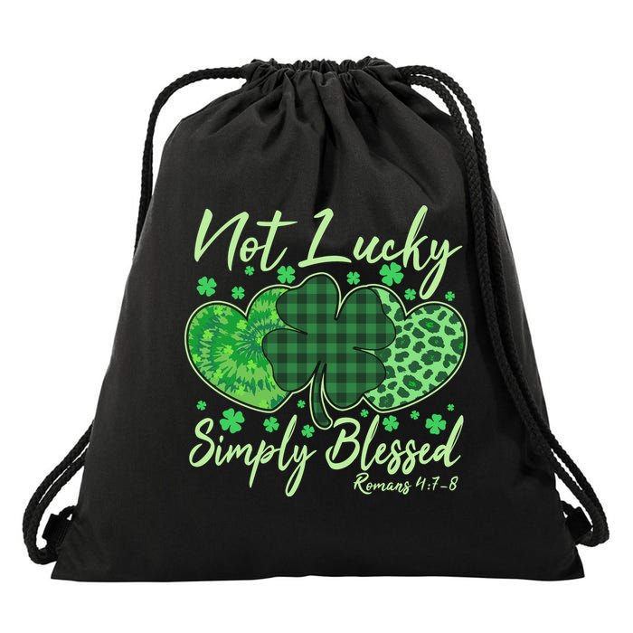 Cute St. Patrick's Day Not Lucky Simply Blessed Romans 4: 78 Drawstring Bag