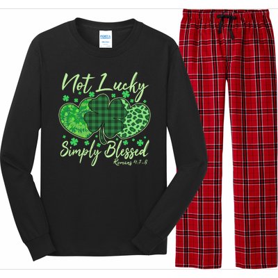 Cute St. Patrick's Day Not Lucky Simply Blessed Romans 4: 78 Long Sleeve Pajama Set