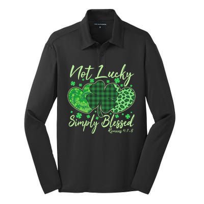 Cute St. Patrick's Day Not Lucky Simply Blessed Romans 4: 78 Silk Touch Performance Long Sleeve Polo