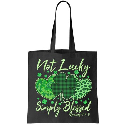 Cute St. Patrick's Day Not Lucky Simply Blessed Romans 4: 78 Bag