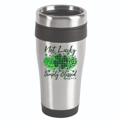 Cute St. Patrick's Day Not Lucky Simply Blessed Romans 4: 78 16oz Travel Tumbler