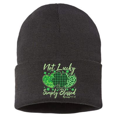 Cute St. Patrick's Day Not Lucky Simply Blessed Romans 4: 78 Sustainable Knit Beanie