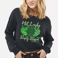 Cute St. Patrick's Day Not Lucky Simply Blessed Romans 4: 78 Cropped Pullover Crew