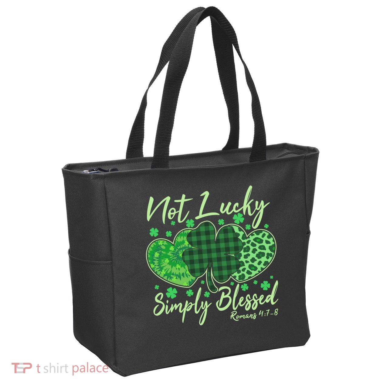 Cute St. Patrick's Day Not Lucky Simply Blessed Romans 4: 78 Zip Tote Bag
