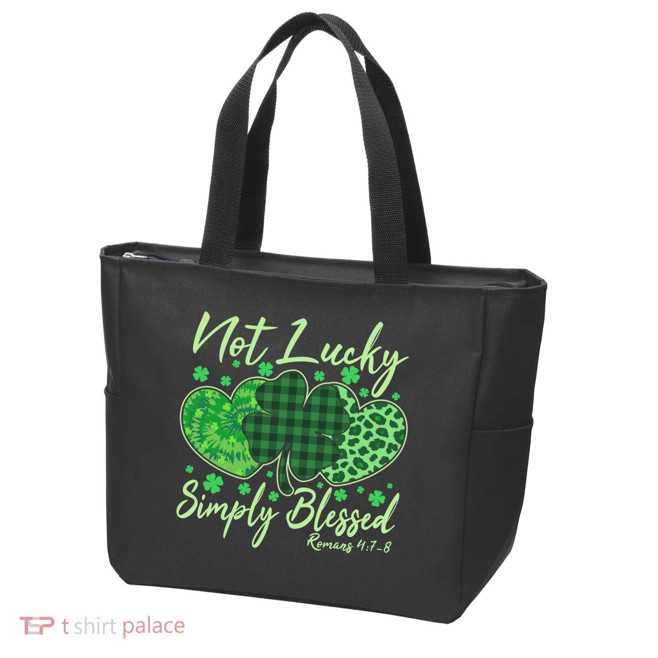 Cute St. Patrick's Day Not Lucky Simply Blessed Romans 4: 78 Zip Tote Bag