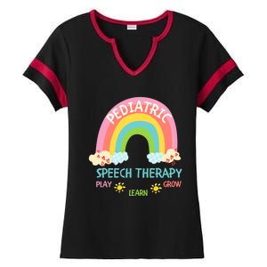 Cute Spring Pediatric Speech Therapy Slp Rainbow Therapist Gift Ladies Halftime Notch Neck Tee